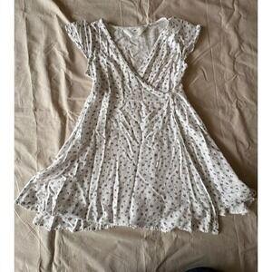 H&M Girls A Line Dress White Floral V Neck Short Sleeve Button Front Sz 8-10Y